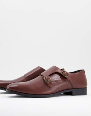 ASOS DESIGN monk shoe in brown leather