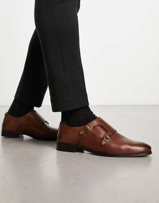 Brown Double Monk Strap Shoes for Men by