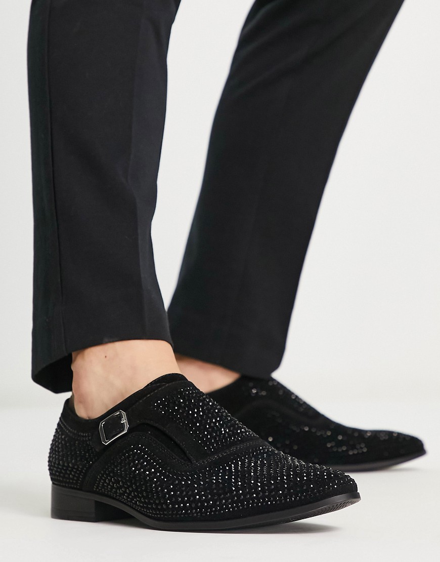 ASOS DESIGN monk shoe with diamantes in black