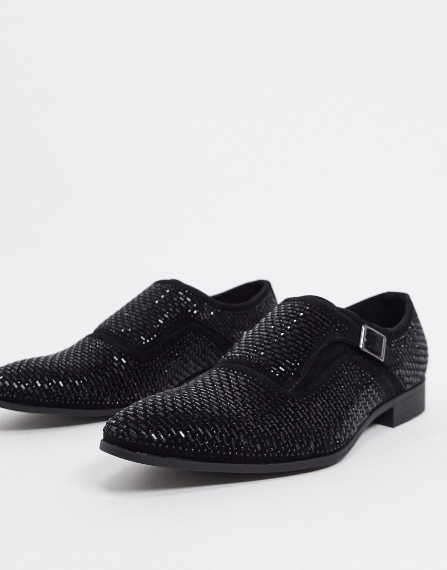 ASOS DESIGN monk shoes in black diamante with black sole