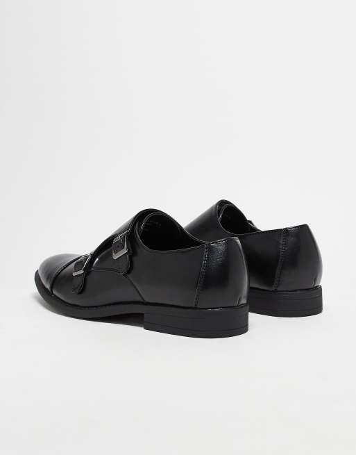 ASOS DESIGN monk shoes in black faux leather with emboss panel