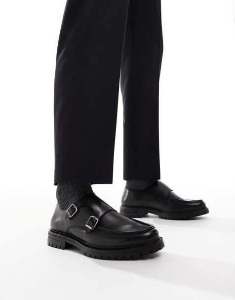 ASOS DESIGN monk shoes in black leather with chunky sole - view 1