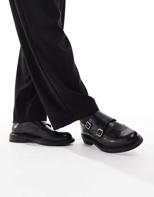 ASOS DESIGN monk shoes in black leather, 3 of 4