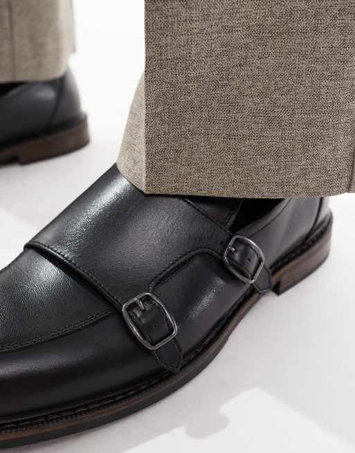 ASOS DESIGN monk shoes in black leather