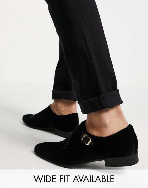 ASOS DESIGN monk shoes in black velvet | ASOS