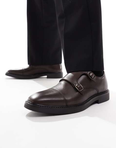ASOS DESIGN monk shoes in brown leather - view 1