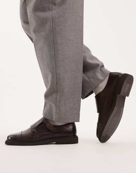 ASOS DESIGN monk shoes in brown leather - view 1