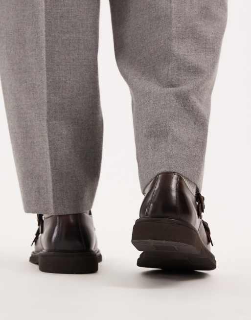 ASOS DESIGN monk shoes in brown leather