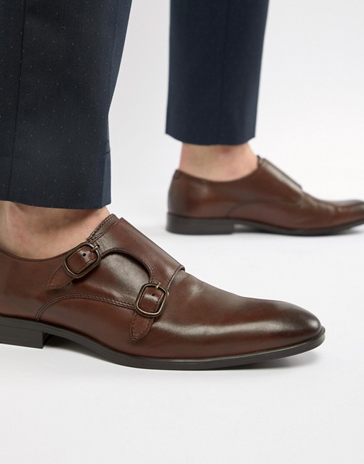 ASOS DESIGN monk shoes in brown leather | ASOS