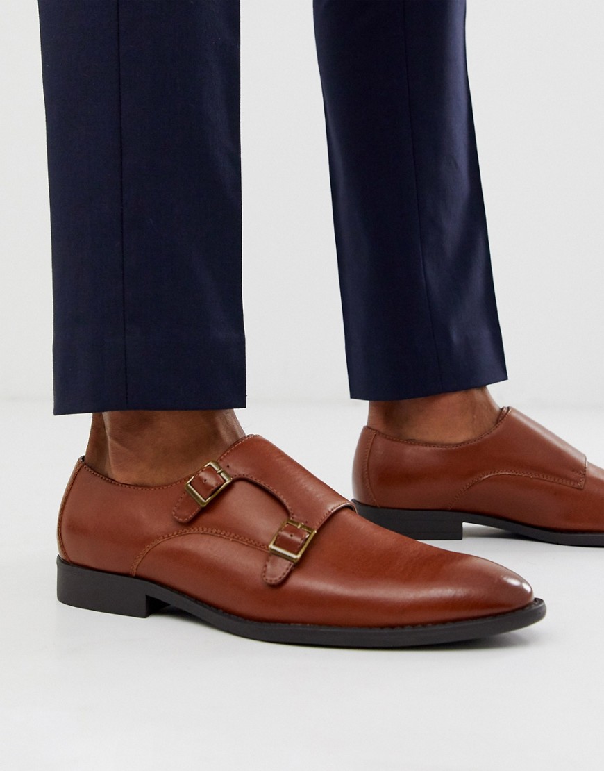 ASOS DESIGN monk shoes in faux tan leather