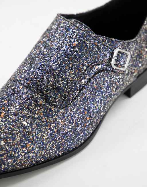 ASOS DESIGN monk shoes in silver glitter