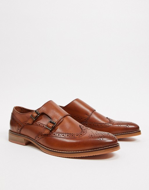 ASOS DESIGN monk shoes in tan leather with natural sole