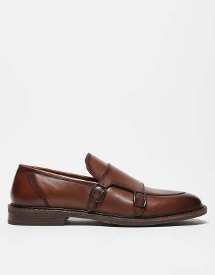 ASOS DESIGN monk shoes in tan leather - view 1