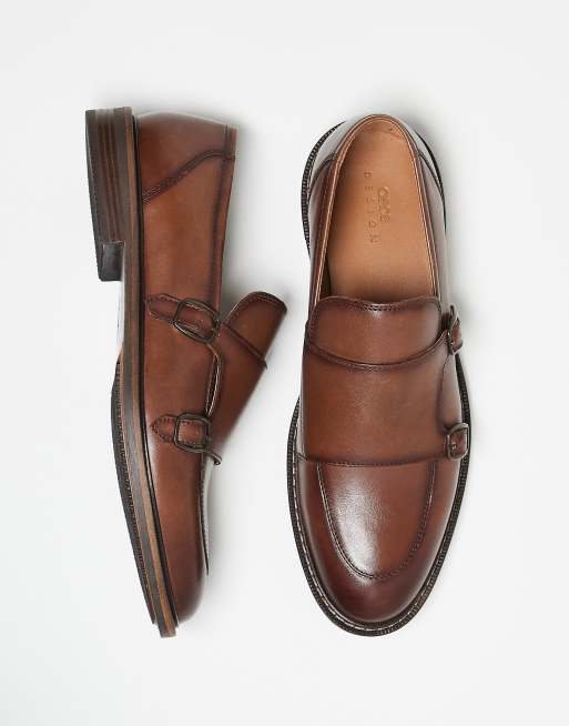 ASOS DESIGN monk shoes in tan leather