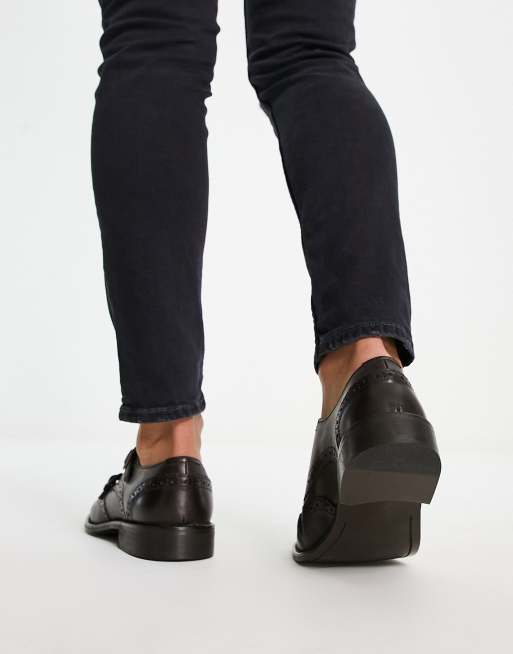 ASOS DESIGN monk shoes with brogue detail in brown leather