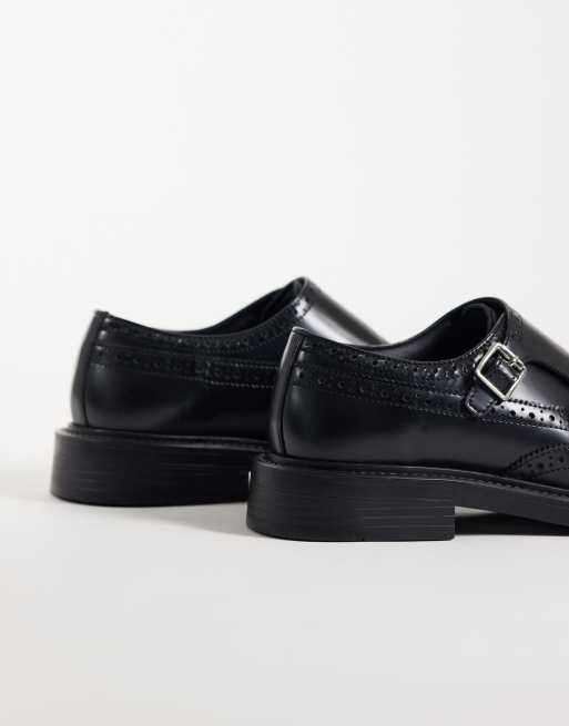 ASOS DESIGN monk shoes with broguing detail in black leather, 4 of 4
