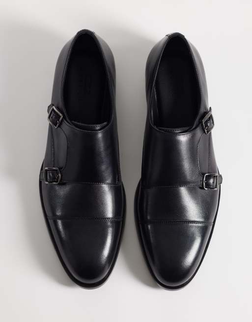 ASOS DESIGN monk shoes with buckled straps in black leather, 2 of 4