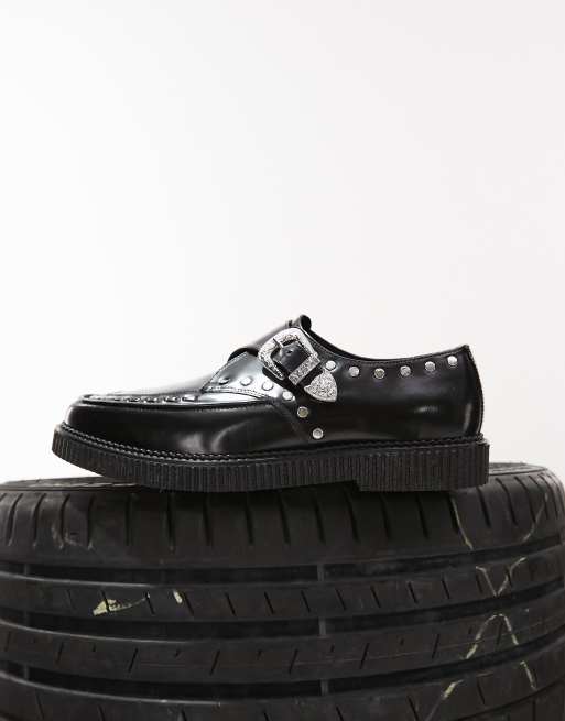 ASOS DESIGN monk shoes with western detail in black leather, 3 of 4