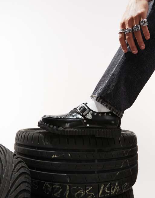 ASOS DESIGN monk shoes with western detail in black leather, 4 of 4