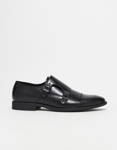 ASOS DESIGN – Monkschuhe aus schwarzem Kunstleder mit Prägung - view 1