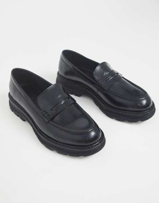 ASOS DESIGN Mono chunky leather loafers in black