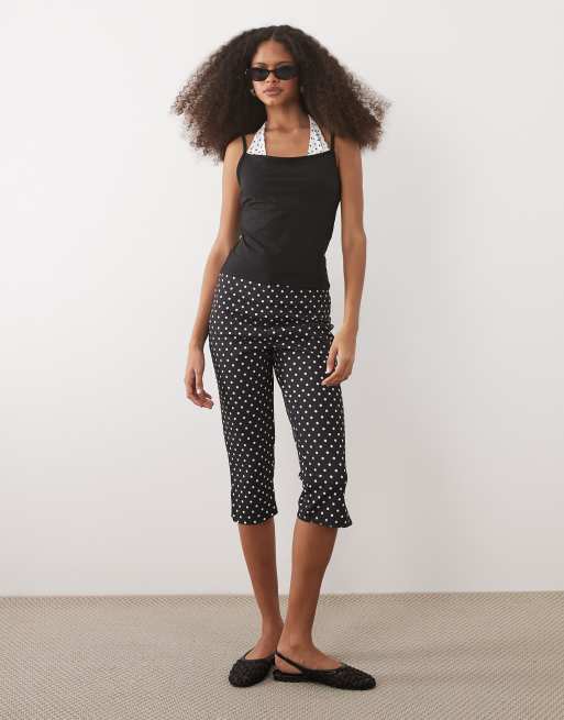 ASOS DESIGN mono contrast polka dot halter top in black, 3 of 4
