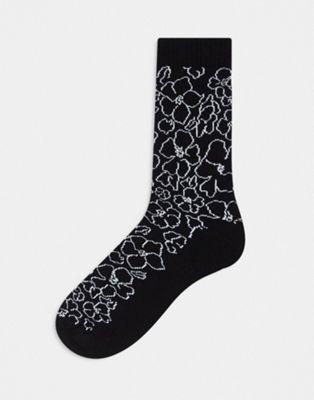 ASOS DESIGN mono floral jacquard socks in black
