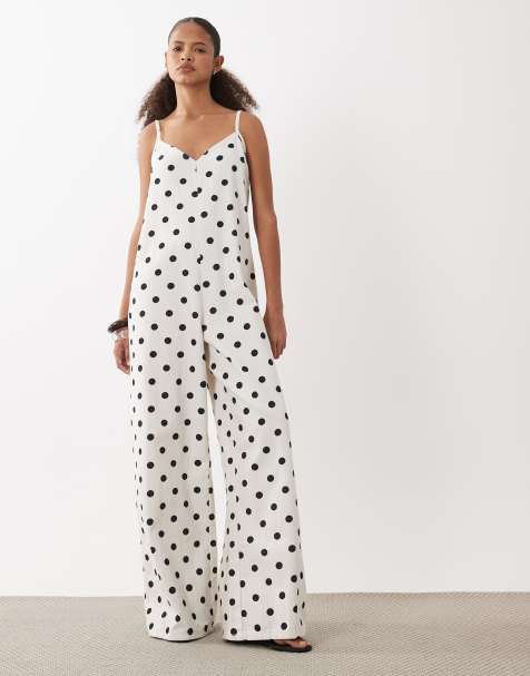 ASOS DESIGN - Mono largo vaquero suave de pernera ancha con estampado de lunares - view 1