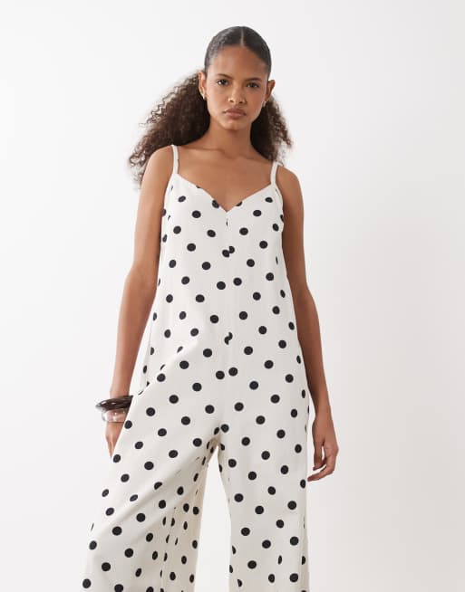 ASOS DESIGN - Mono largo vaquero suave de pernera ancha con estampado de lunares, 2 de 4