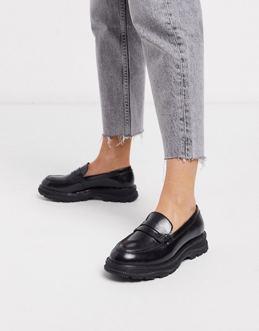 ASOS DESIGN Mono chunky leather loafers in black