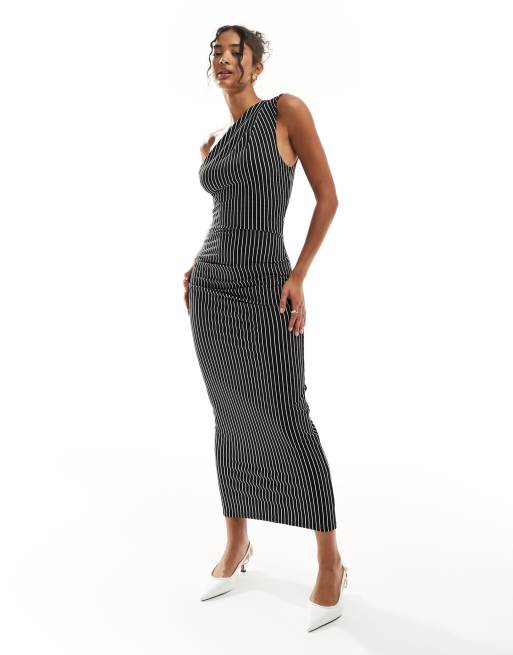 ASOS DESIGN mono stripe one shoulder midi dress ASOS