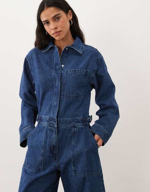 ASOS DESIGN - mono vaquero de pernera barrel en azul medio oscuro, 3 de 4