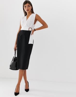 buckle wrap midi dress