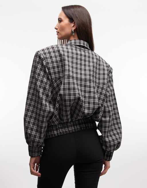 ASOS DESIGN – Monochrom karierte Bomberjacke mit Reißverschluss und akzentuierter Schulterpartie, 3 von 4