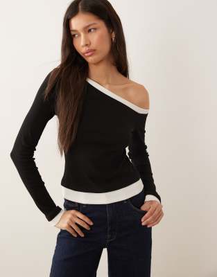 Asos Design Monochrome Double Layer Asymmetric Top In Black