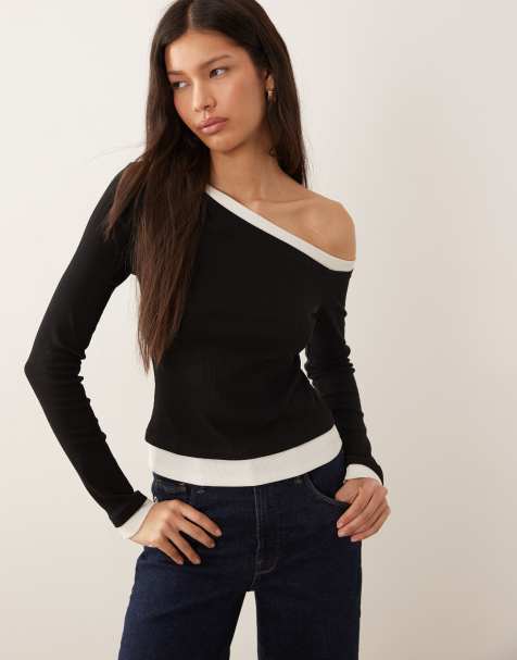 ASOS DESIGN monochrome double layer asymmetric top in black - view 1