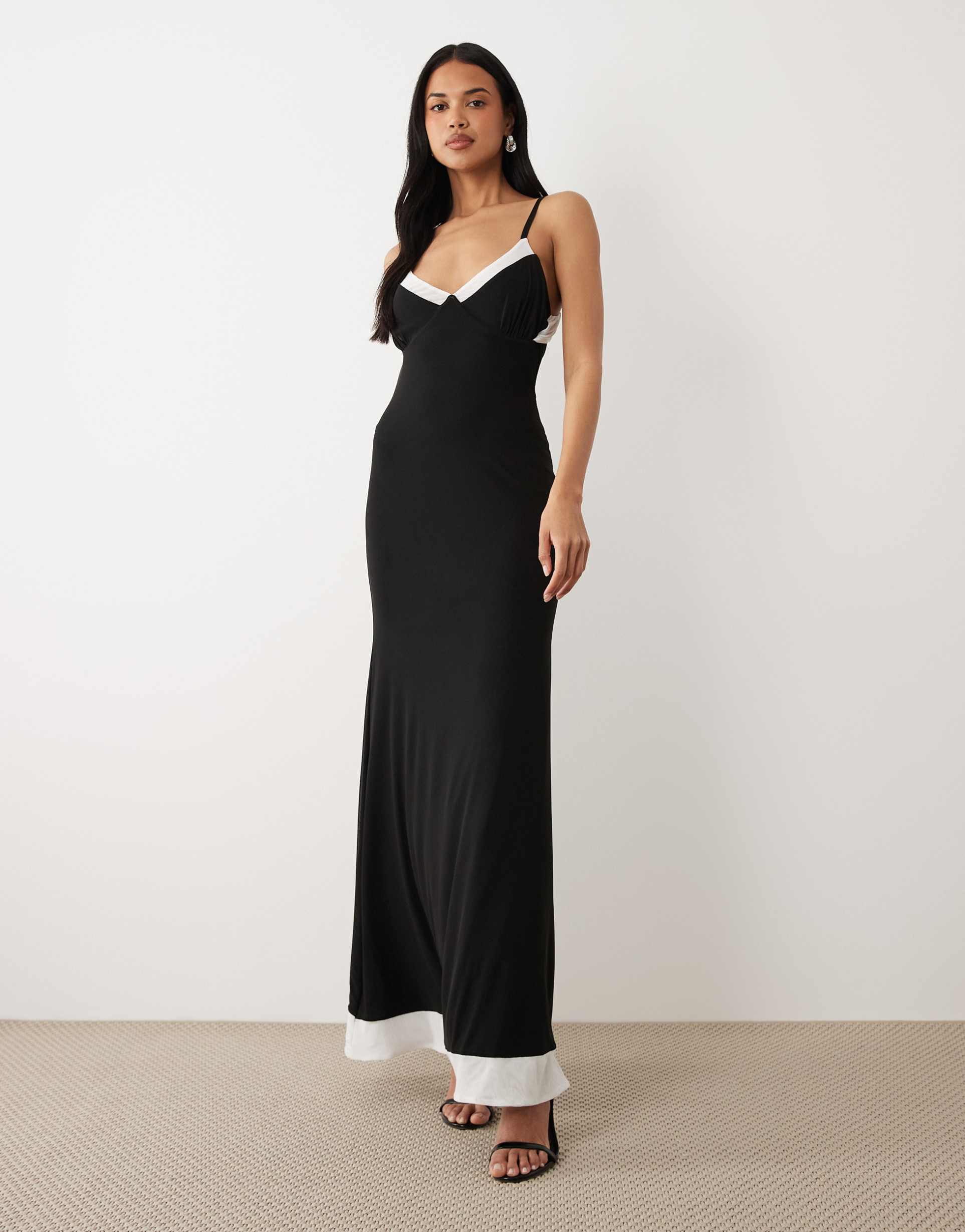 asos design monochrome high low hem mesh midi length dress with peek-a-boo hem in black