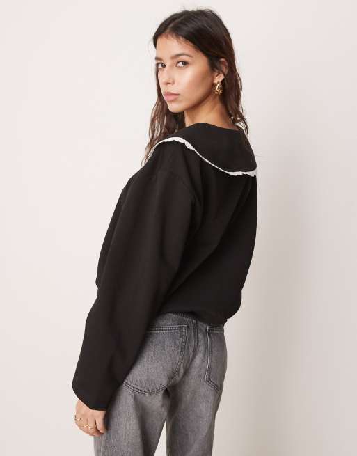 ASOS DESIGN monochrome oversized sweatshirt with collar