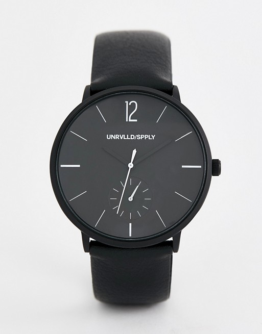 ASOS DESIGN monochrome watch with black faux leather strap