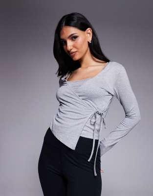 monochrome wrap ballet top in gray-White