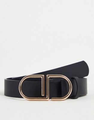 ASOS DESIGN monogram buckle waist and hip belt in black