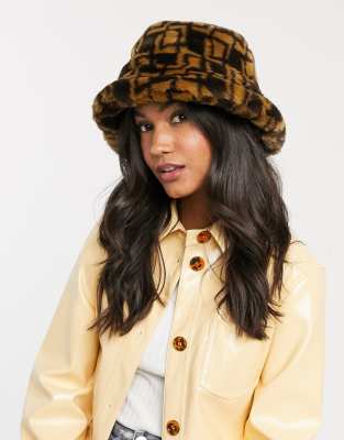 Bucket Hat with LV Inspired Monogram print made from Faux Fur