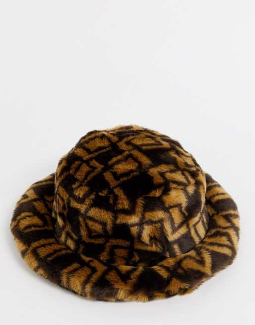 Bucket Hat with LV Inspired Monogram print made from Faux Fur