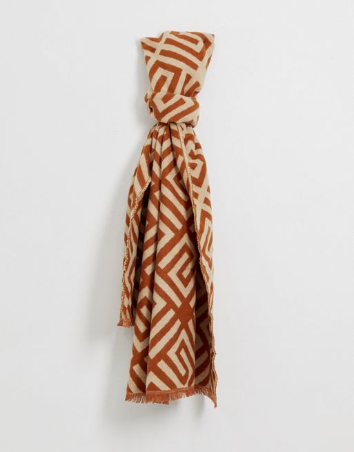 ASOS DESIGN monogram jacquard scarf in brown