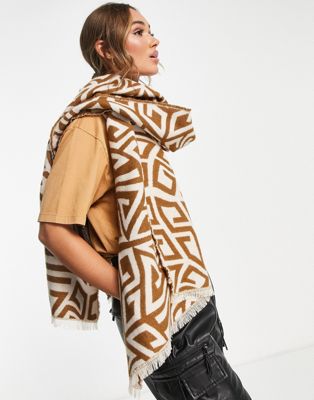 ASOS DESIGN monogram jacquard scarf in brown