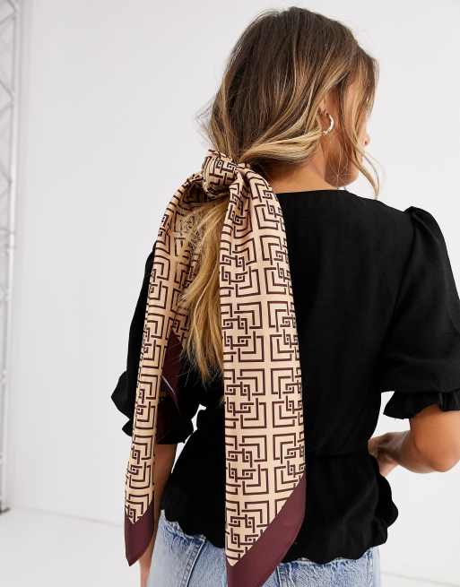 ASOS DESIGN monogram jacquard scarf in brown