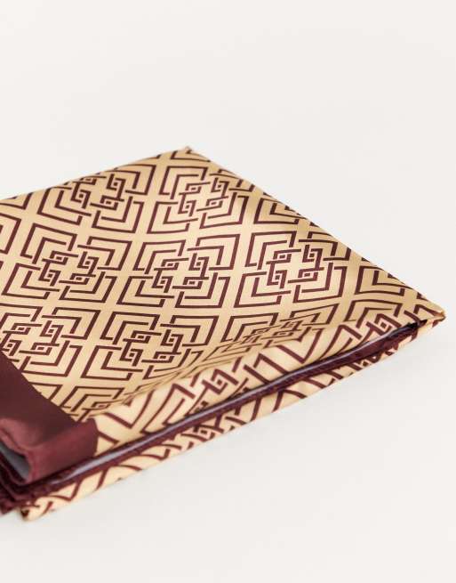 ASOS DESIGN polysatin medium headscarf in monogram print - BROWN