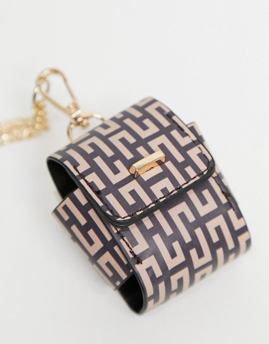 ASOS DESIGN monogram print headphone case with necklace strap-Multi