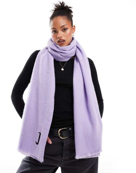 ASOS DESIGN monogram raw edge scarf with J initial in lilac - view 1