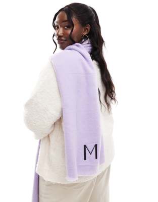 monogram raw edge scarf with M initial in lilac-Purple